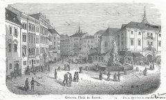 kresba náměstí s kostelem