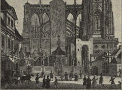 kresba kaple (uprostřed, před katedrálou) – detail předchozí fotografie