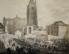 kresba kaple (vlevo od středu) za korunovace v roce 1836