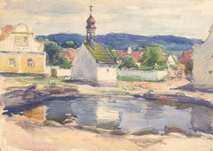 malba návsi s kaplí - autor Maxmilián Boháč
