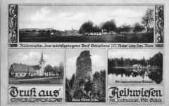 dobová pohlednice vsi s kostelem