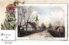 dobová pohlednice vsi s kostelem
