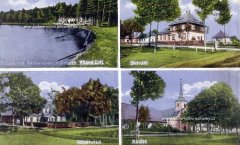 dobová pohlednice vsi s kostelem (vpravo dole)
