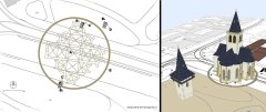zákres umístění kaple do mapy a 3D model