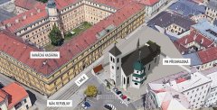 3D vizualizace - umístění modelu kostela do současné zástavby