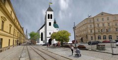 3D vizualizace - umístění modelu kostela do současné zástavby