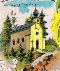 dobová pohlednice vsi s kaplí - výřez