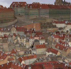 tzv. Langweilův model Prahy, realistický papírový model, kaple u šipky
