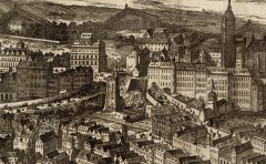 kaple na plánu Praga caput Regni Bohemiae od Folberta van Alten-Allena (uprostřed)