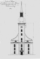 stavební plán kostela od stavitele Schwarzera