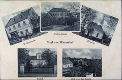 historická pohlednice vsi s kaplí (vpravo dole)