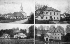 historické foto vsi s kaplí (vpravo dole)