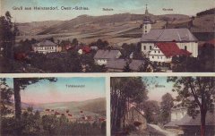 starší pohlednice vsi s farou (před kostelem)