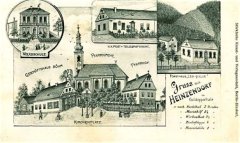dobová pohlednice vsi s kostelem