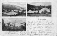 dobová pohlednice vsi s kostelem