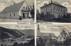 starší pohlednice vsi s kostelem (vpravo dole)