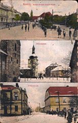 fara uprostřed okénkové pohlednice