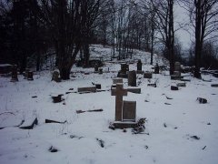 celkový pohled na zpustošený hřbitov