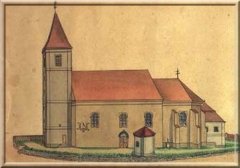 kresba kaple (v popředí)