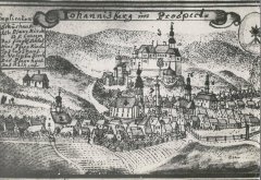 kresba města s kostelem (vlevo s číslovkou 2) - autor Friedrich Bernhard Werner