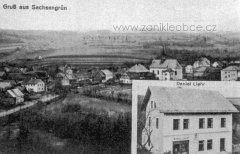 dobová pohlednice vsi s kaplí (před budovou kostela)