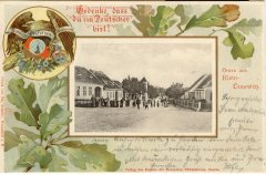 dobová pohlednice vsi se zvoničkou