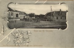 dobová pohlednice vsi se zvoničkou