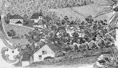 dobová pohlednice města s kaplí (vlevo dole) - výřez
