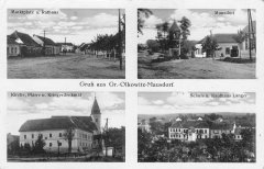 dobová pohlednice vsi se zvoničkou (na pravém horním snímku)