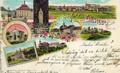 ruina kostela na dobové pohlednici (snímek vpravo)