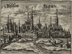 kostel (vpravo) na vedutě Václava Hollara