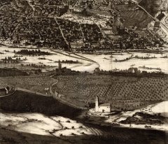 kostel na plánu Praga caput Regni Bohemiae od Folberta van Alten-Allena