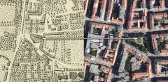 umístění kostela v historické a současné mapě