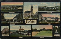 starší pohlednice města s kostelem (nahoře)