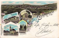 dobová pohlednice města s kostelem (zcela vpravo v pozadí)