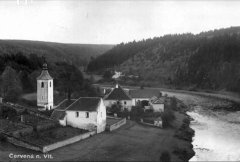 zvonice před odstřelem, exhumace hřbitova