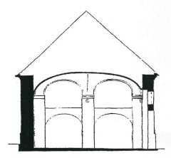 příčný řez synagogou se severní stěnou
