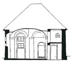 příčný řez synagogou se západní stěnou