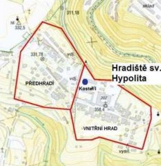 vyznačení polohy kostela  v katastru dnešní obce