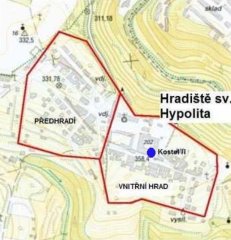vyznačení polohy Kostela II. pod současným klášterním kostelem, v katastru dnešní obce