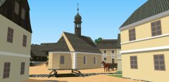 model kaple v zástavbě města