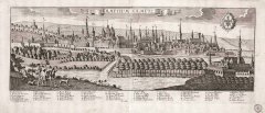 město na historické Engelbrechtově rytině podle Friedricha Bernharda Wernera - kostel označen číslicí 13