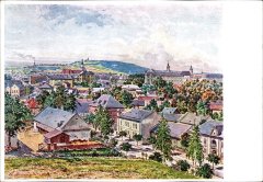 Bruntál, Uhlířský vrch v pozadí, malba autor Gustav Brauner