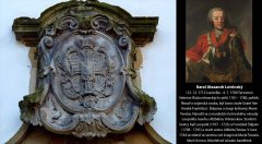 hlavní vchod, detail znaku Karla Alexandra Lotrinskeho