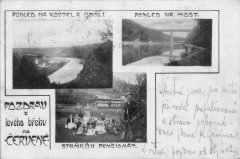 dobová pohlednice vsi s areálem kostela (vlevo nahoře)