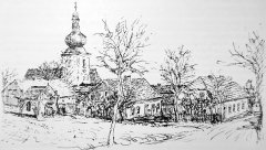 kresba kaple (vlevo) a kostela od Josefa Maiera