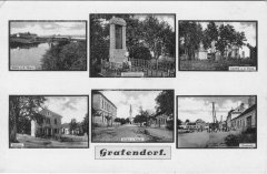 dobová pohlednice vsi s kaplí (na pravém horním snímku)