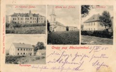 dobová pohlednice vsi s farou