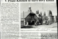 novinový článek informující o výstavbě kostela