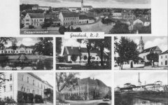 dobová pohlednice města s kapličkou (na prostředním snímku v dolní řadě)